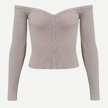 Shein Button Up Off Shoulder Ribbed Jumper