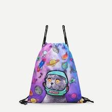 Shein Cat And Galaxy Print Drawstring Backpack