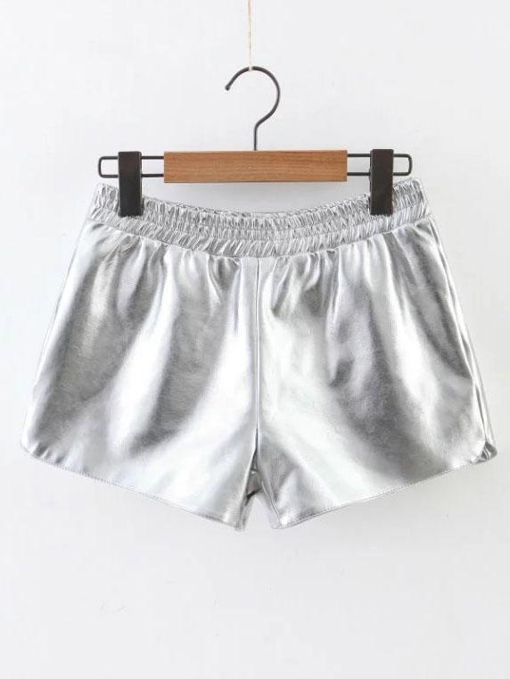 Shein Silver Elastic Waist Loose Shorts