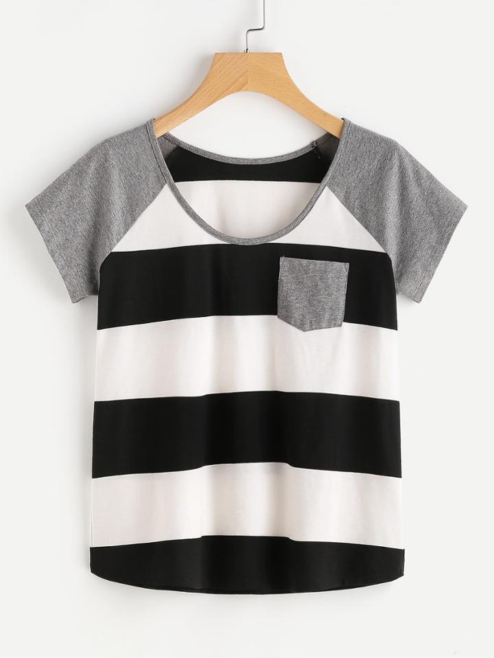 Shein Raglan Sleeve Wide Striped T-shirt