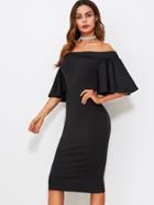 Shein Flutter Sleeve Off Shoulder Split Back Dress