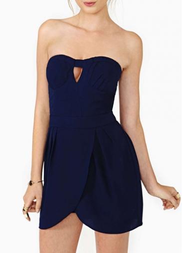 Rosewe Chic Cutout Pattern Zipper Closure Navy Tube Dress