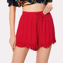Shein Drawstring Waist Frilled Hem Shorts