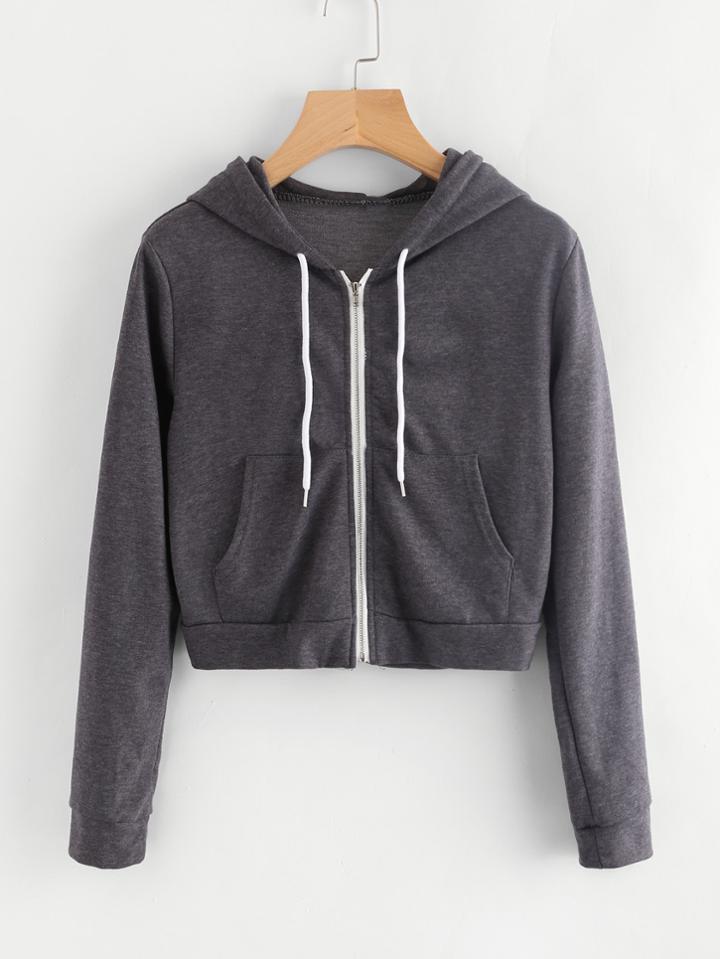 Shein Pocket Front Heather Knit Crop Hoodie