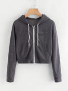 Shein Pocket Front Heather Knit Crop Hoodie