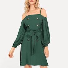 Shein Double Button Knot Front Cami Dress