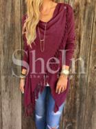 Shein Burgundy Cowl Neck Wrap Front Fringe Sweater
