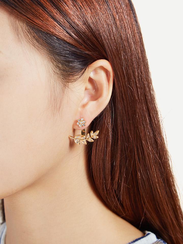 Shein Leaf & Flower Design Rhinestone Stud Ear Jacket