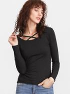 Shein Black Long Sleeve Lattice T-shirt