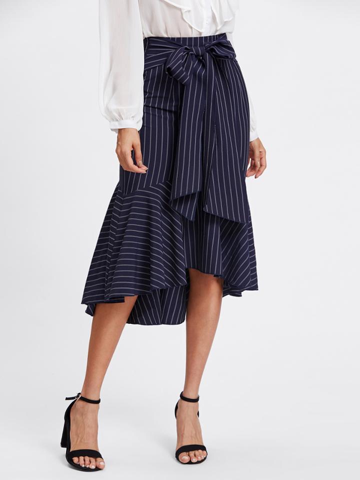 Shein Fishtail Dip Hem Striped Skirt