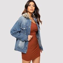 Shein Detachable Leopard Collar Denim Jacket