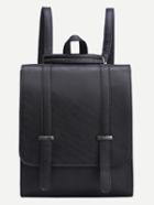 Shein Dual Buckled Strap Flap Backpack - Black