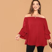 Shein Plus Off Shoulder Pleated Layered Sleeve Top