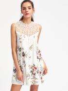 Shein Hollow Out Lace Panel Florals Dress