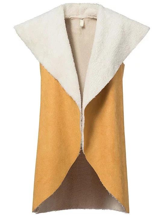 Shein Yellow Open Front Faux Shearling Vest