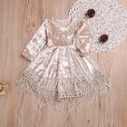 Shein Toddler Girls Fringe Lace Hem Velvet Dress