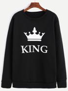 Shein Black Imperial Crown Print Sweatshirt