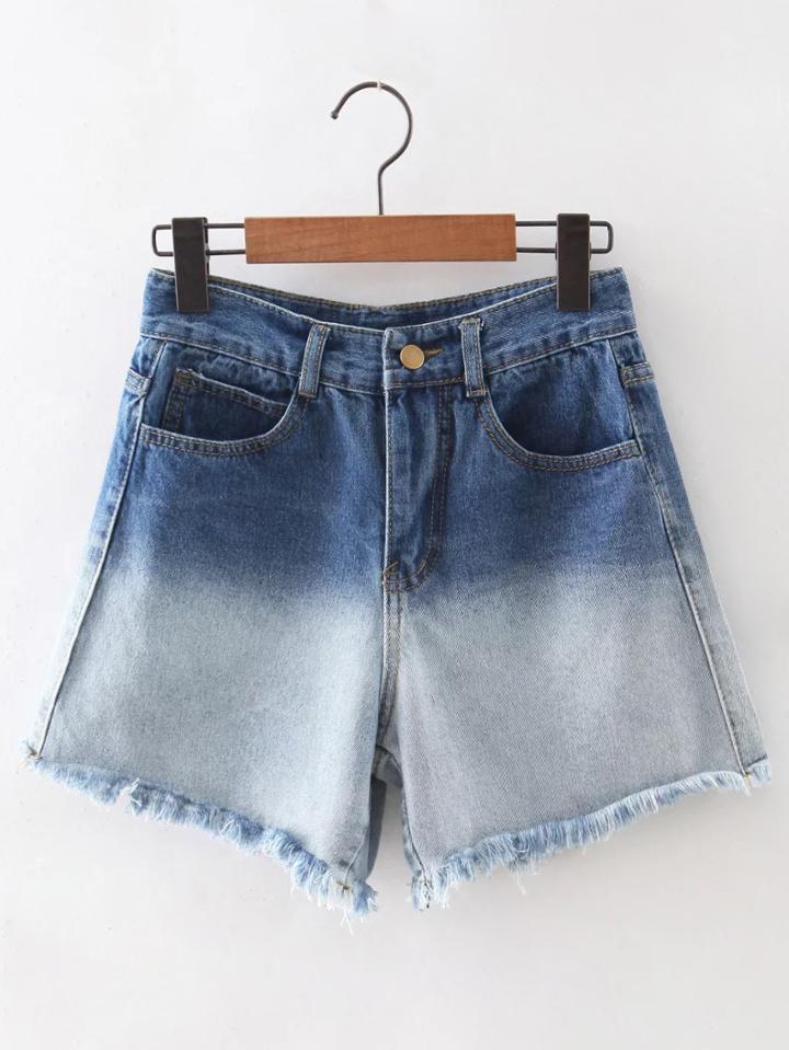 Shein Blue Raw-edge Hem Denim Shorts