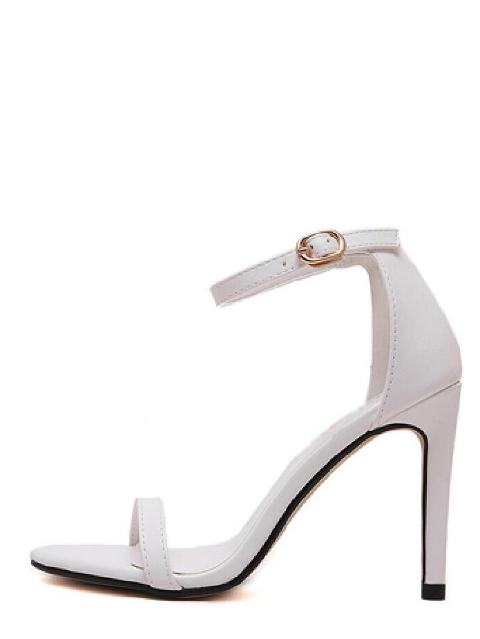 Shein White Faux Leather Ankle Strap Sandals
