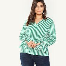 Shein Plus V-cut Neck Striped Blouse