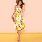 Shein Sunflower Print Button Up Cami Dress