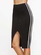 Shein Black Side Stripe Slit Front Pencil Skirt