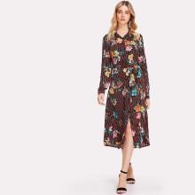 Shein Flower & Striped Shirt Dress