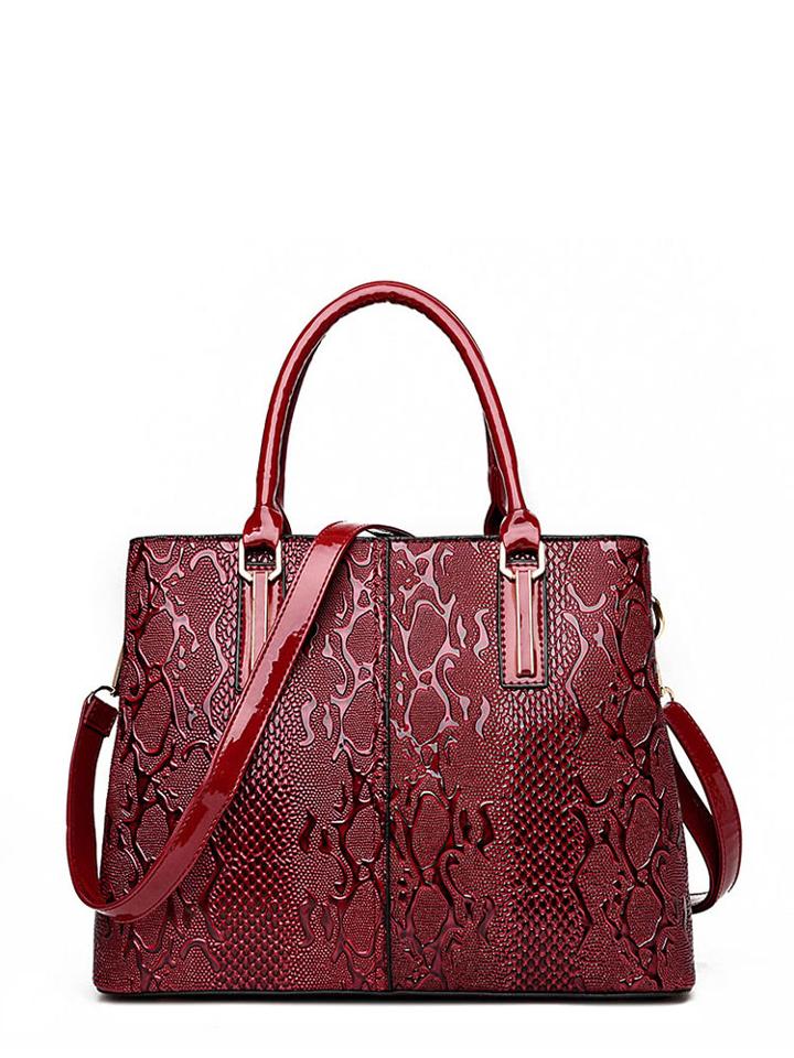 Shein Croco Detail Patent Leather Tote Bag