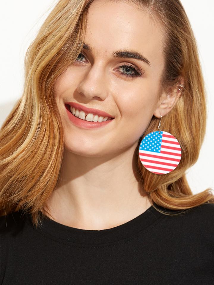 Shein Usa Flag Round Drop Earrings