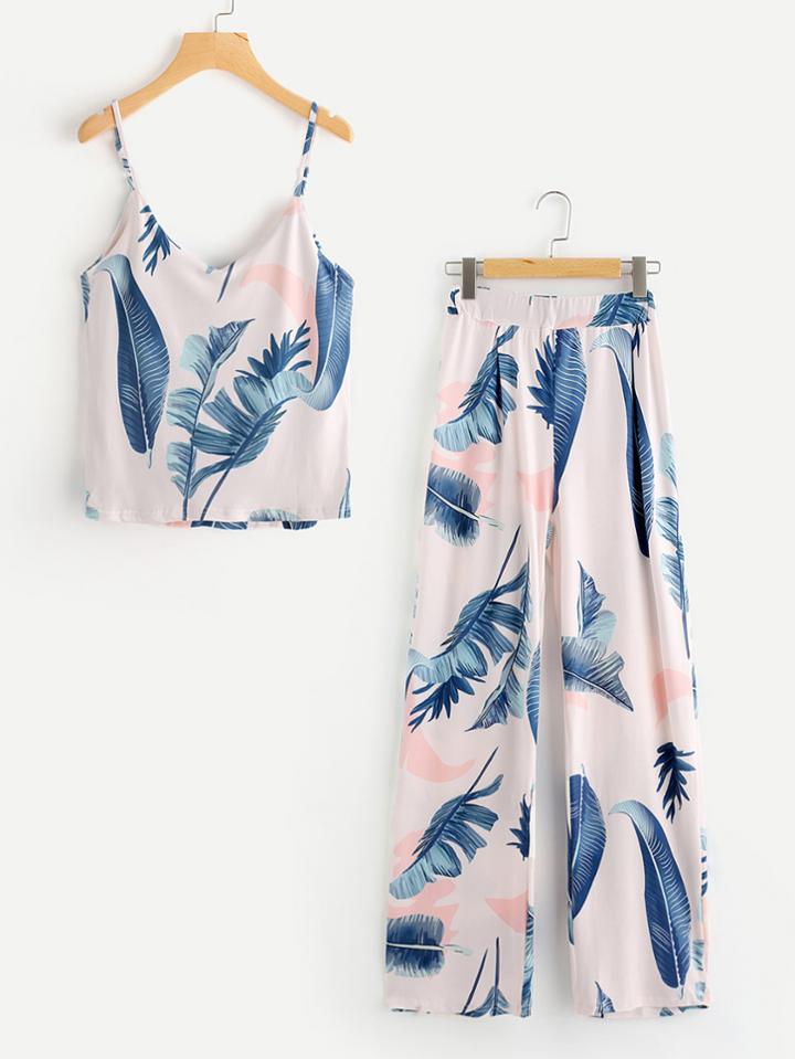 Shein Jungle Print Cami Top With Pants