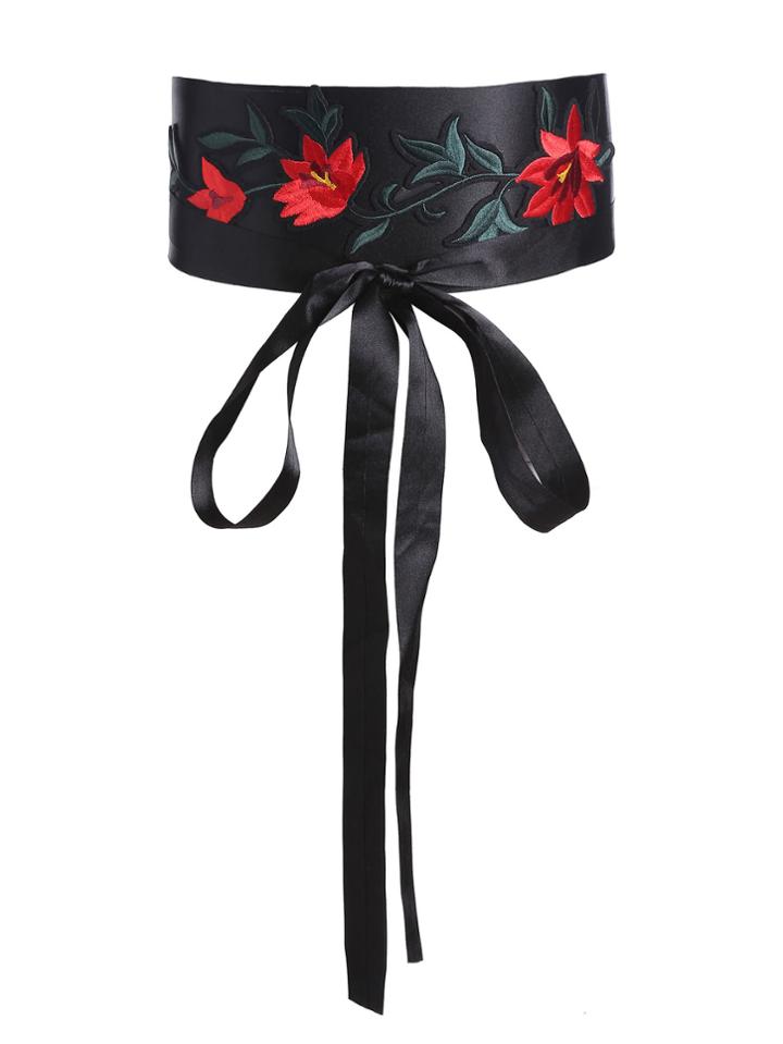 Shein Flower Embroidery Bow Front Obi Belt