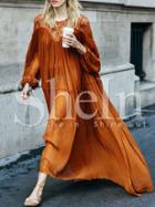 Shein Orange Long Sleeve With Lace High Low Dress