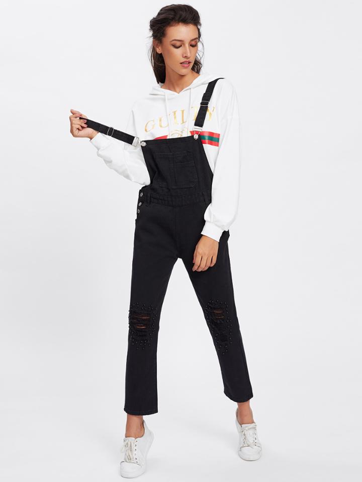 Shein Knee Rips Denim Overalls