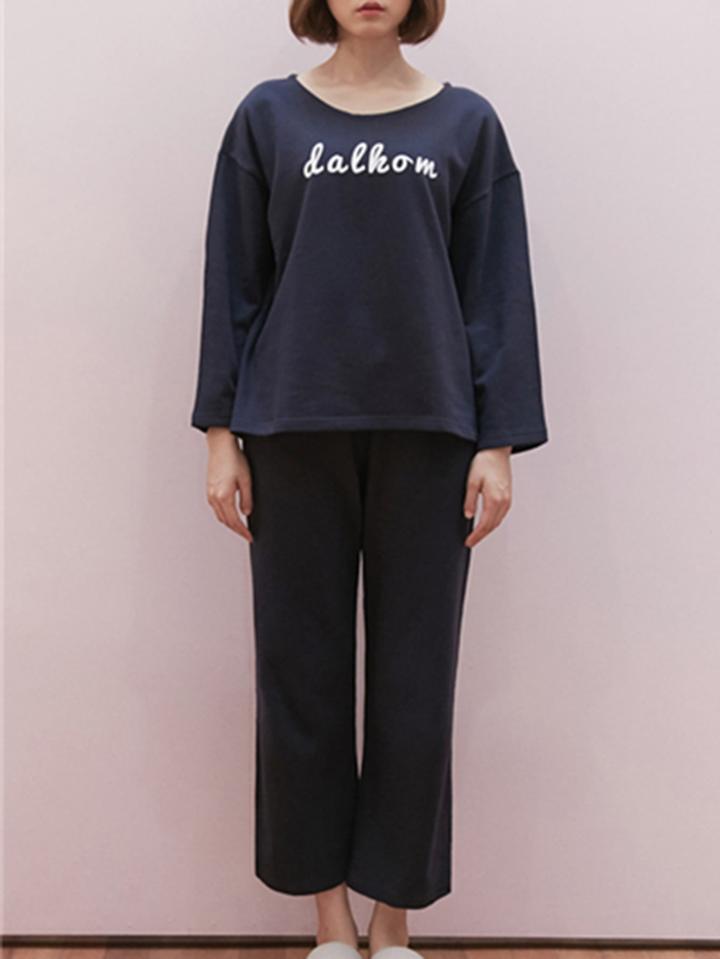 Shein Letter Print Drop Shoulder Tee & Pants Pj Set