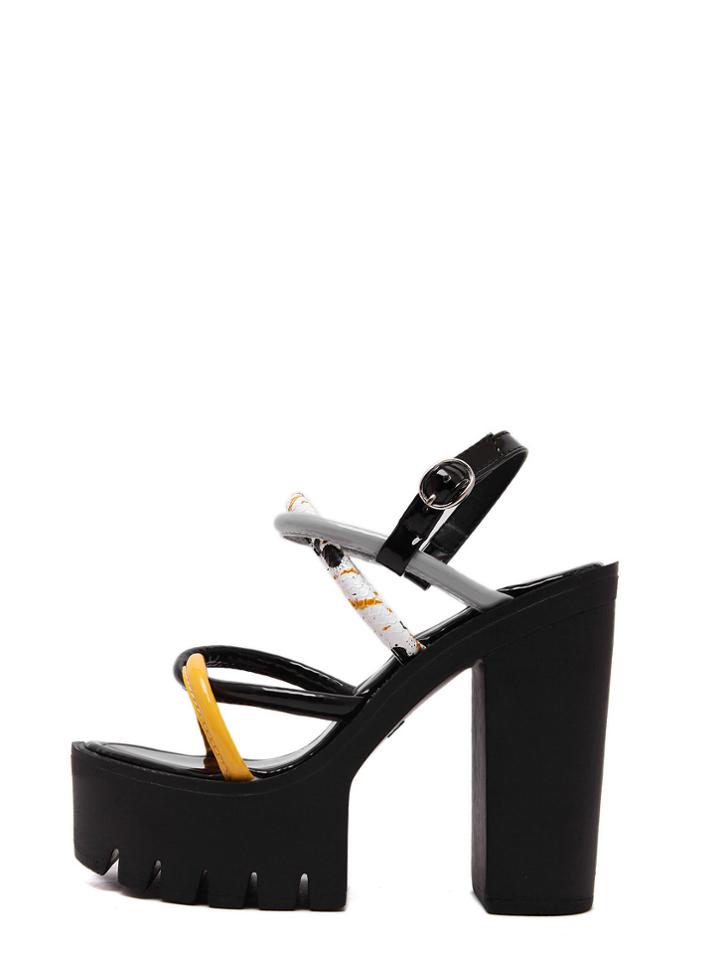 Shein Peep Toe Buckle Strap Platform Chunky Pumps
