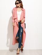Shein Pink Suede Waterfall Collar Duster Coat