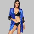Shein Contrast Lace Robe With Thong & Belt