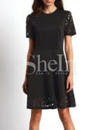 Shein Black Half Sleeve Hollow Flare Dress