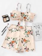 Shein All Over Florals Knotted Cami Top With Shorts