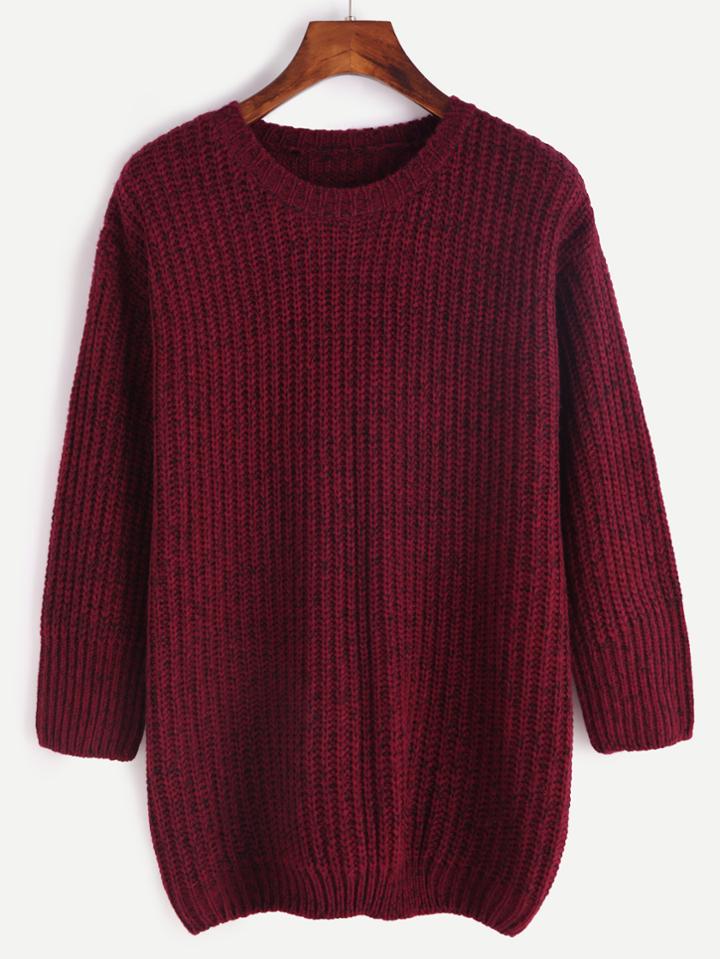 Shein Burgundy Marled Knit 3/4 Sleeve Sweater