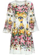 Shein White Floral Bell Sleeve A-line Dress