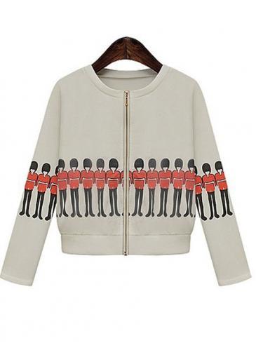 Rosewe Cute Person Pattern Long Sleeve Zipper Closure Sweatshirt