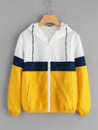 Shein Color Block Elastic Waist Drawstring Jacket