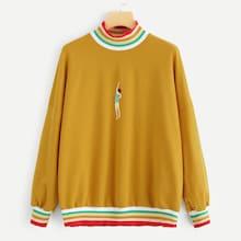 Shein Contrast Striped Drop Shoulder Embroidered Detail Sweatshirt