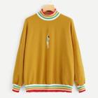 Shein Contrast Striped Drop Shoulder Embroidered Detail Sweatshirt
