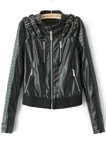 Shein Black Epaulet Zipper Crop Jacket