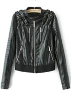 Shein Black Epaulet Zipper Crop Jacket