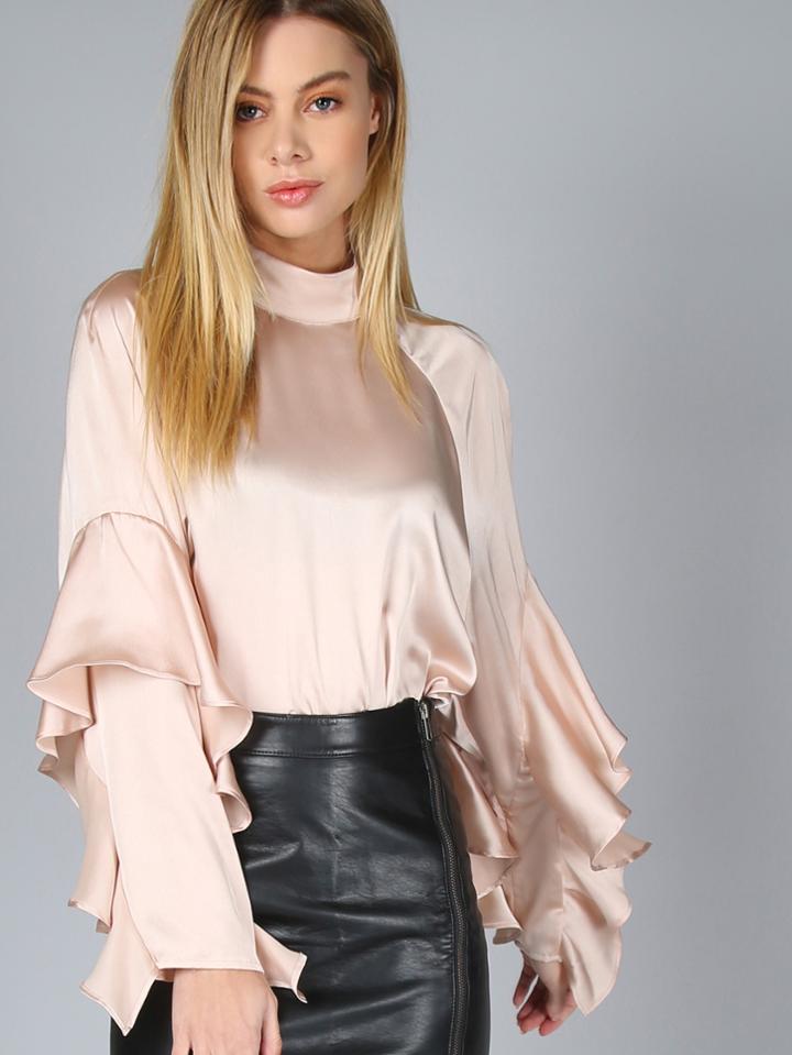 Shein High Neck Ruffle Long Sleeve Top