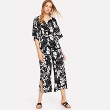 Shein Plunging Neck Wide Leg Botanical Print Jumpsuit