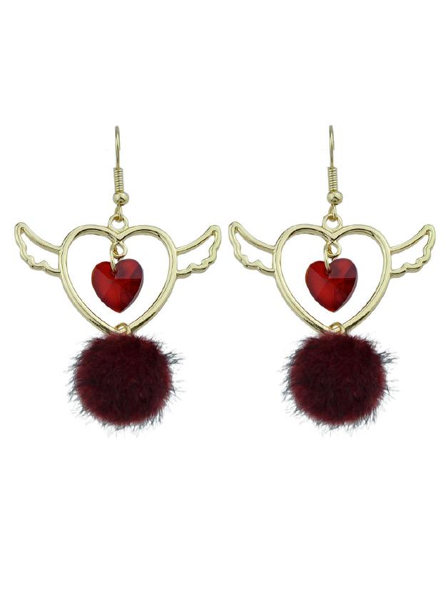 Shein Red Wings Shape Fur Ball Drop Earrings